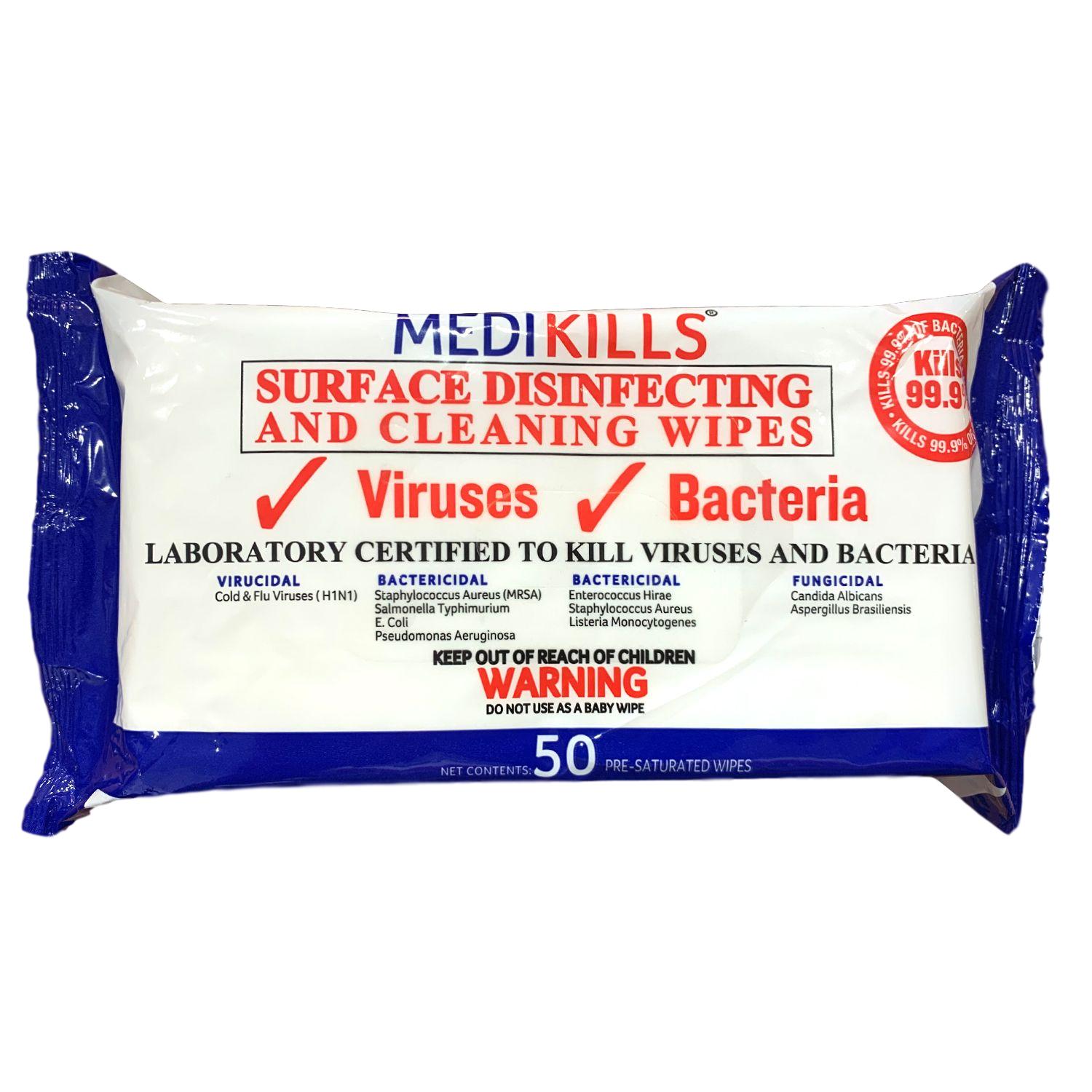 Lingettes virucides - Sachet de 50 lingettes - Medikills