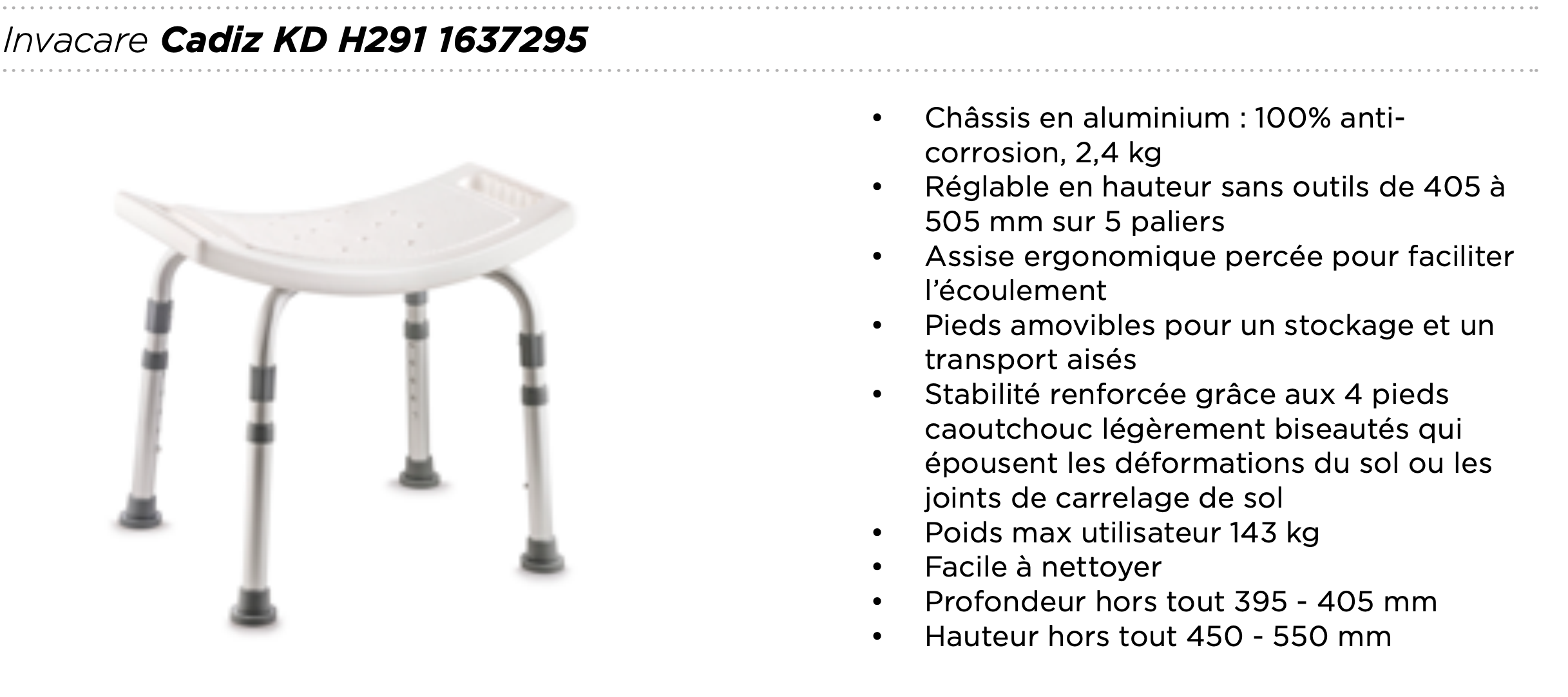 Chaise 2 en 1 ou Tabouret de douche -  CADIZ  - Invacare