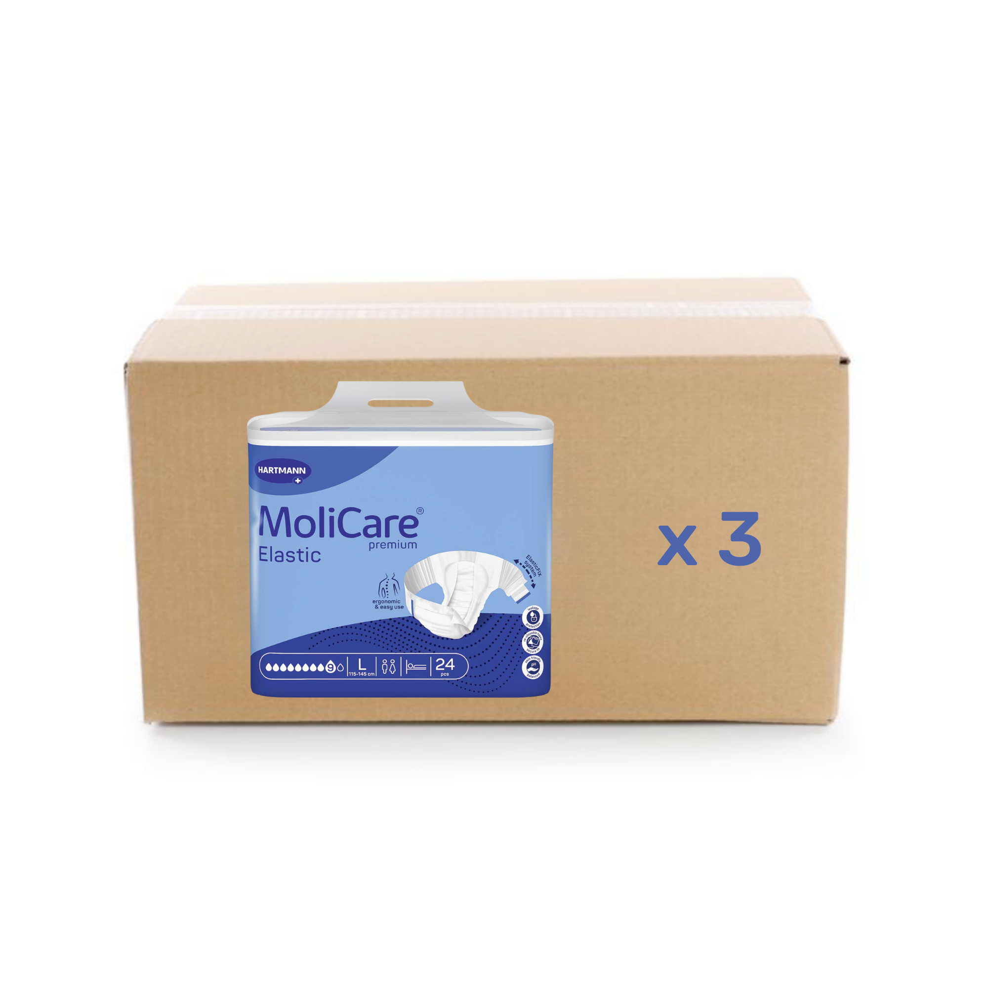 Change Molicare Premium Elastic - 9 gouttes - L - Hartmann - carton 3x24U