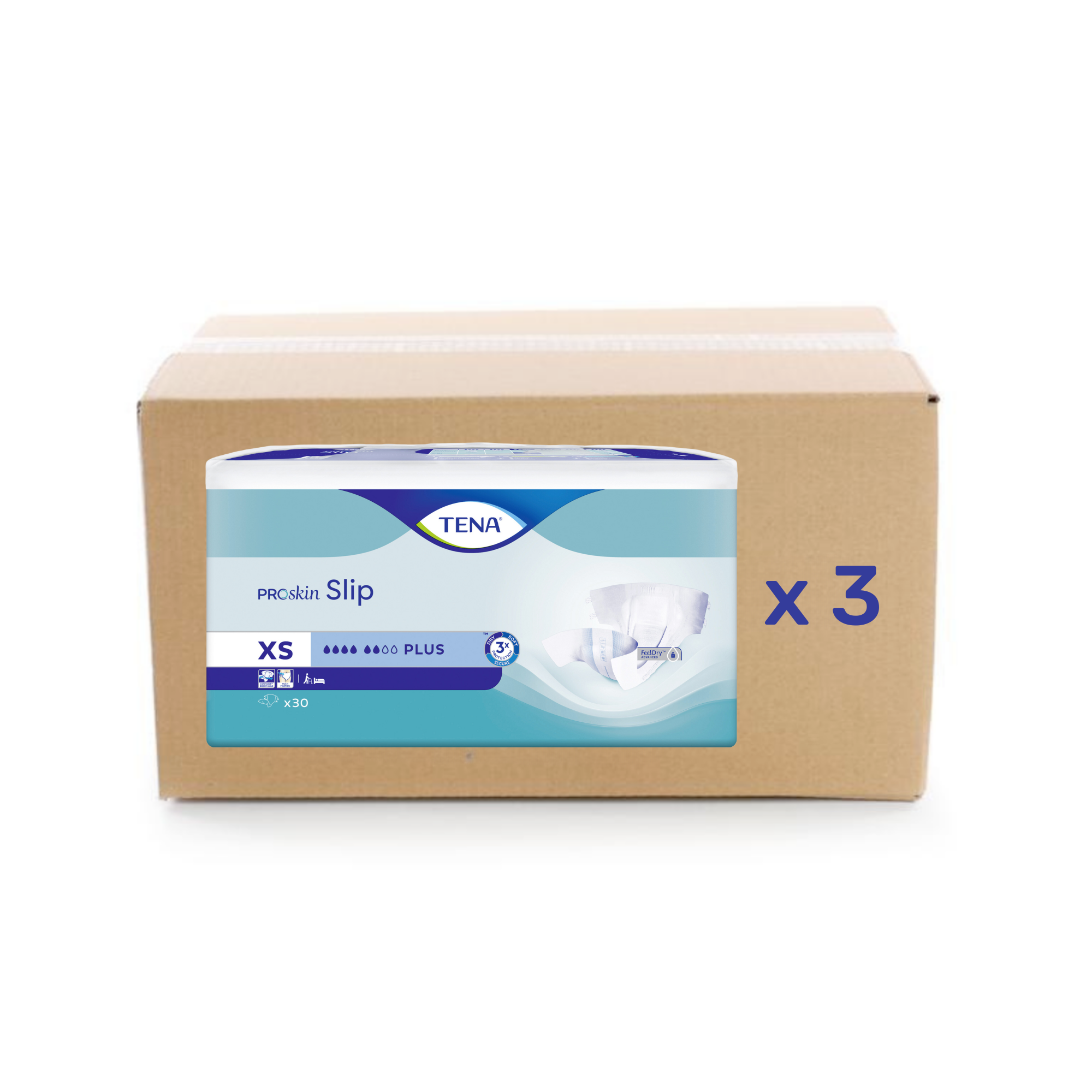 Tena Slip Proskin Plus - 6 gouttes - XS - carton 3X30U - Tena